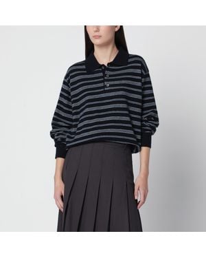 DUNST Maglione A Righe Blu Con Colletto - Nero