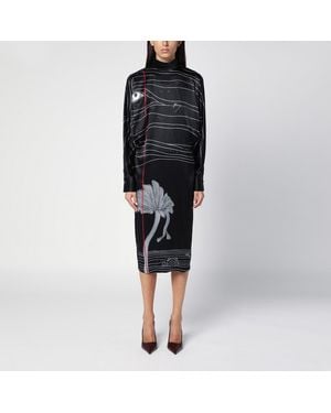 Ferragamo 'Spirit Print Midi Dress - Black