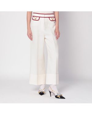 Valentino Pantaloni avorio con v gold - Bianco