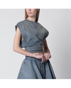 Alaïa Raw Délavé Denim Belted Sleeveless Top - Blue