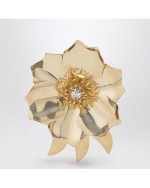 Miu Miu Tone Metal Brooch With Crystal - Metallic