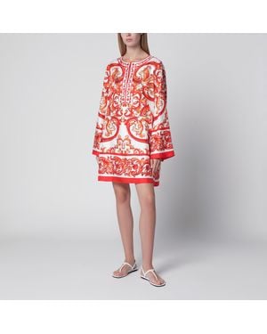 Dolce & Gabbana Maiolica-Print Silk Twill Kaftan Dress, Multicolour - Red