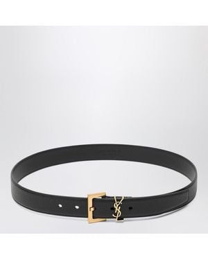 Saint Laurent Cassandre Leather Belt - Black
