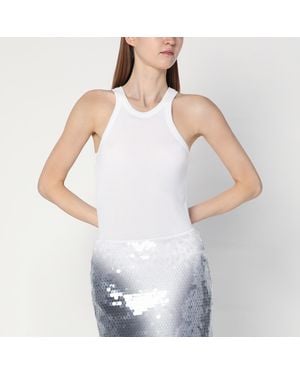Sportmax White Ribbed Tank Top In Silk Blend