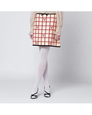 Valentino Ivory Skirt With Check Vlogo Pattern - Pink