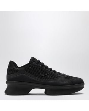Prada Sneaker bassa in tessuto e rete nera - Nero