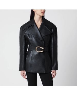 Gucci Schwarze Lederjacke Mit Dionysus-Gürtel
