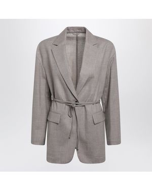 Brunello Cucinelli Double-Breasted Almond Virgin Wool Blazer - Grey