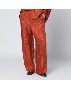 TOTEME Terracotta Silk Trousers With Monogram - Red