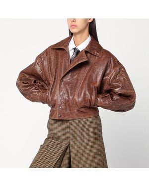 Saint Laurent Aged Leather Bomber Jacket - Brown