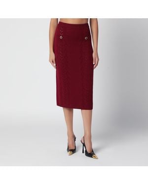 Alessandra Rich Bordeaux Merino Wool Lace Knit Midi Skirt - Red