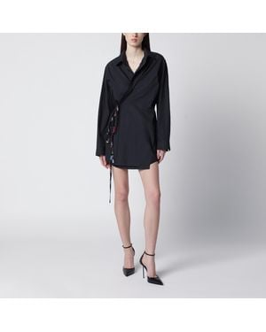 Balenciaga Short Dress With Floral Waist Belt - Black
