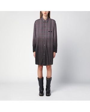Palm Angels Kariertes Hemdkleid Mit Logo - Grau