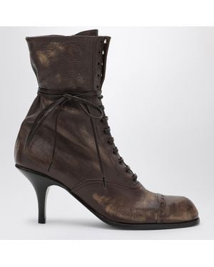 Miu Miu Lace-Up Leather Ankle Boots - Brown