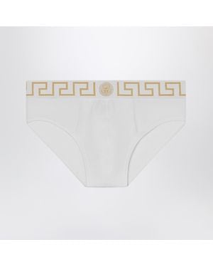 Versace Briefs With Greca Border - White