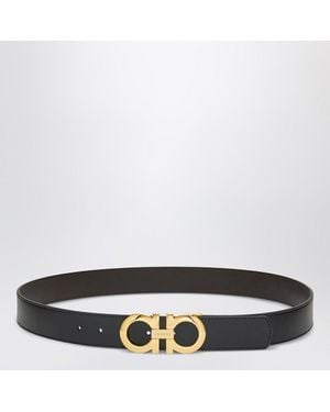Ferragamo Ceinture Gancini Réversible Et Réglable/Hickory - Noir
