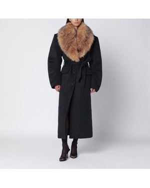ROTATE BIRGER CHRISTENSEN Coat With Faux Fur Collar - Black