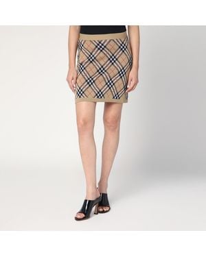 Burberry Wool And Mohair Blend Check Mini Skirt - Natural