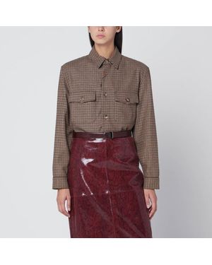Saint Laurent Chemise Overshirt En Pied De Poule/Marrone/Nera - Rouge