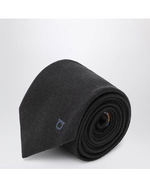 Ferragamo Cravatta Jacquard Gancini Grigia Scura - Nero