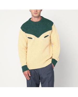 Prada Cream And Emerald Wool Jumper - Green