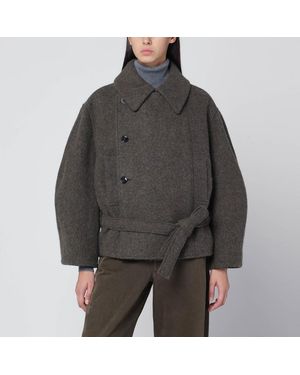 Lemaire Short Khaki Belted Coat - Grey