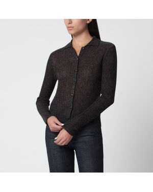 Brunello Cucinelli Gerippte Strickjacke Caffè Aus Seide Und Alpaka - Schwarz