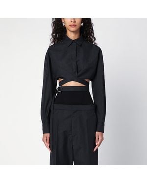 Alaïa Dark Cotton Crossover Shirt - Black