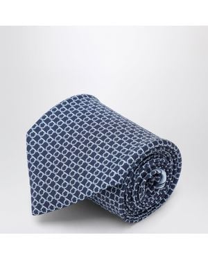 Ferragamo Cravate Gancini Bleue En Soie Jacquard