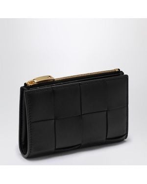 Bottega Veneta Mittelgroßes Schwarzes Bifold-Portemonnaie Cassette