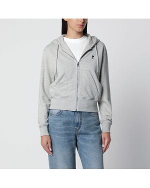 Ami Paris Sweat-Shirt Zippé Ami De Coeur Gris Clair En Coton