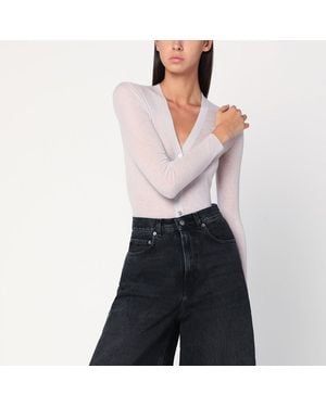 6397 Cardigan in maglia semitrasparente avorio - Blu