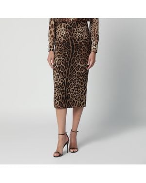 Dolce & Gabbana Leopard-Print Cady Skirt - Brown