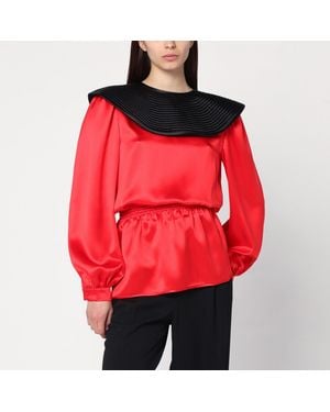 Valentino Red Silk Blouse With Black Collar