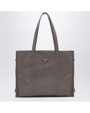 Prada Borsa shopping large grigia in pelle - Grigio