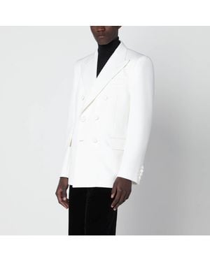 Valentino Milk-colored Double-breasted Jacket In Wool - White