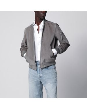 Tom Ford Titanium Suede Bomber Jacket - Gray