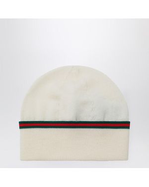 Gucci Wool Beanie With Web Tape - White