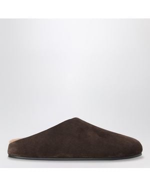 The Row Hudson Suede And Shearling Mules - Brown