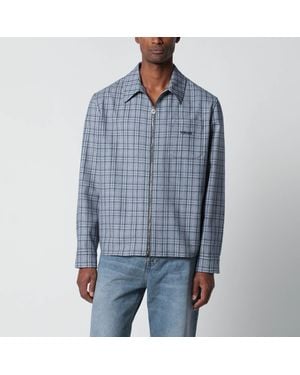 Versace Light Zip-Up Checked Shirt - Blue