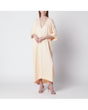 Alberta Ferretti Long Caftan Dress With V-Neck - Natural