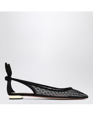 Aquazzura Mesh And Suede Ballerinas With Bow - Black
