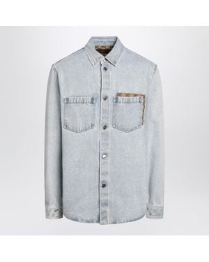 Gucci Camicia in denim délavé con inserto gg - Blu