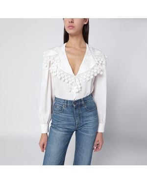 Chloé Blusa con maxi collo in jacquard e pizzo