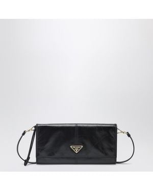Prada Leather Wallet With Shoulder Strap - Black