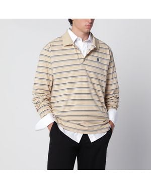 Prada Striped Cotton Piqué Polo Shirt - Natural