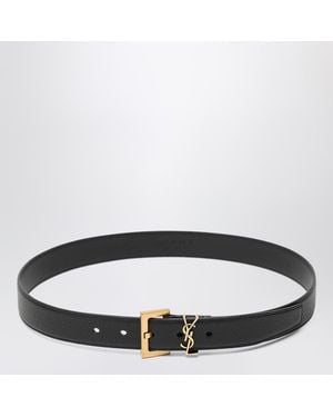 Saint Laurent Cassandre Leather Belt - Black