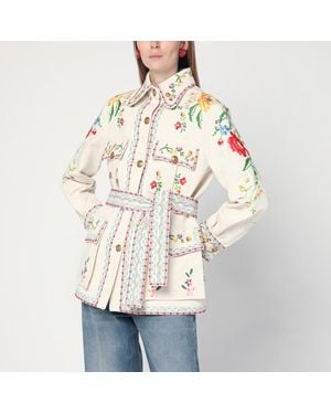 Valentino Ecru Embroidered Denim Jacket - Natural