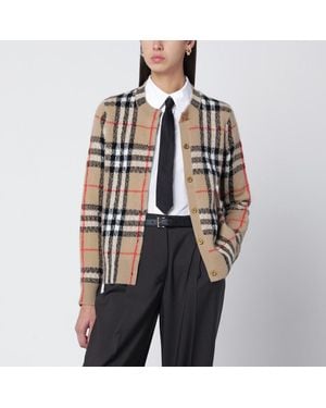 Burberry Check Cashmere And Wool Cardigan - Black