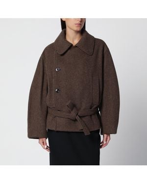 Lemaire Short Mud Felted Wool And Alpaca Wrap Coat - Brown